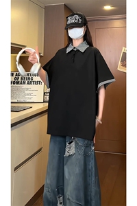 日系格纹情侣同款时尚经典百搭拼接休闲潮流POLO衫HY732P45控68图片