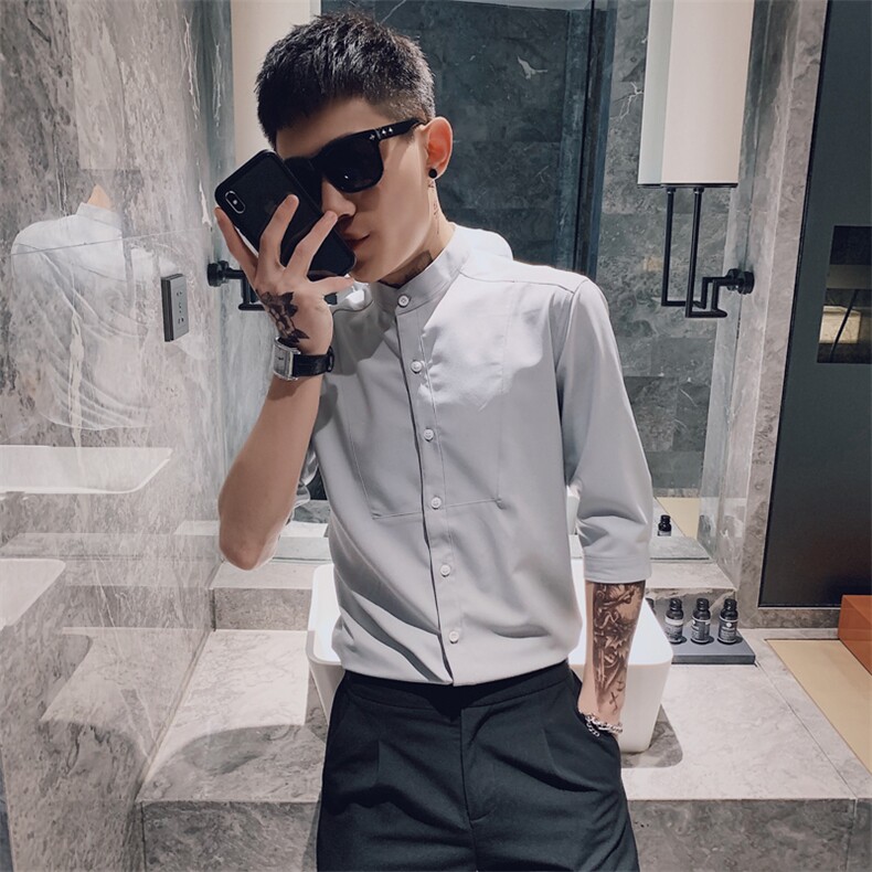 312A-236-P55新款社会小伙中袖衬衫韩版潮流男士五分袖衬衣B,男装T恤,星座312A-5
