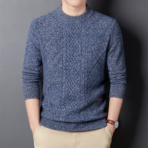 秋冬新款宽松圆领纯色毛衣男休闲100羊毛针织衫男上衣DDD220-P195,男装针织衫/毛衣,电商B212（原钱塘6029）