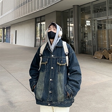 秋季新款牛仔外套男宽松潮牌帅气ins百搭牛仔夹克痞帅牛仔衣，男装夹克，星座410-7
