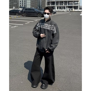 美式高街字母印花棒球服短款男女hiphop高级感痞帅潮牌夹克外套图片