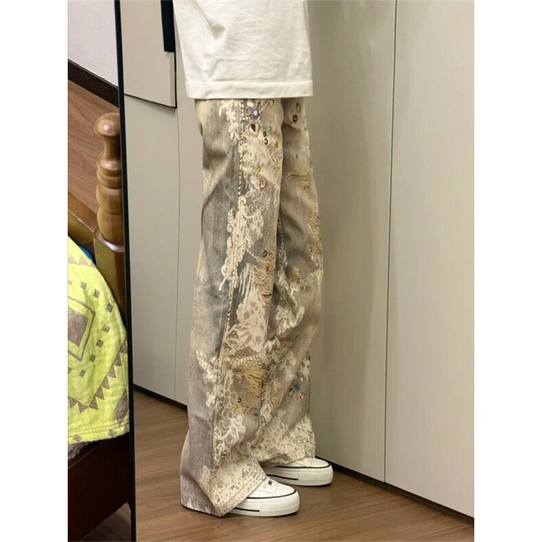 NZ1065LL-特P70复古牛仔裤印花长裤涂鸦直筒休闲裤,男装休闲裤,星座1007（原301D）