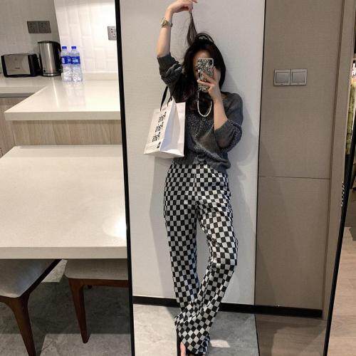 棋盘格阔腿裤，其它，XTZ style