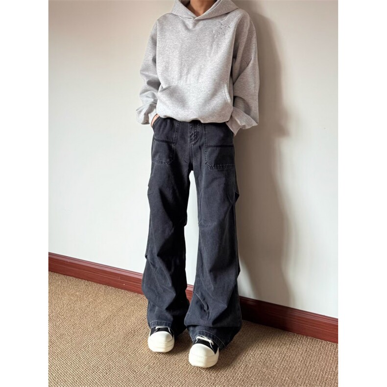 牛仔裤美式高街复古工装裤男女宽松直筒拖地休闲日系长裤,男装牛仔裤,四季星座505