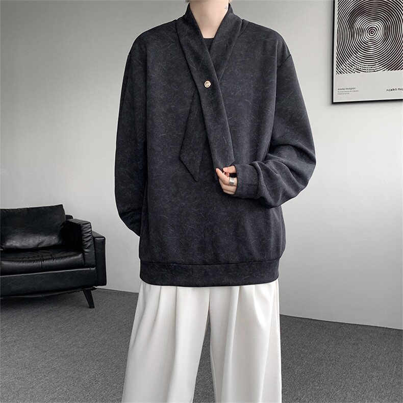 学院风自带领带cleanfit长袖卫衣扎染纯色上衣常规P49加绒P59,男装卫衣,电商B319