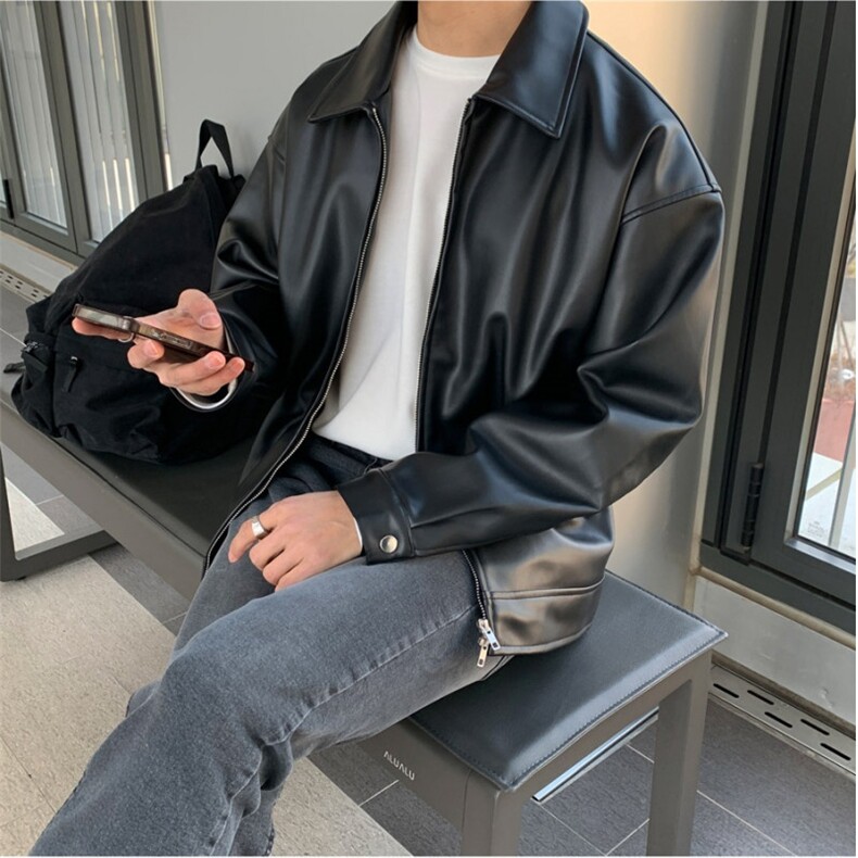 外套男士秋季时尚宽松机车服皮夹克男装韩版休闲时尚痞帅翻领皮衣,男装夹克,星座710