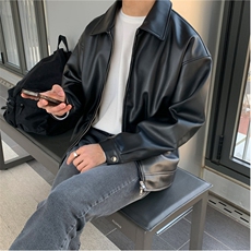 外套男士秋季时尚宽松机车服皮夹克男装韩版休闲时尚痞帅翻领皮衣，男装夹克，星座710