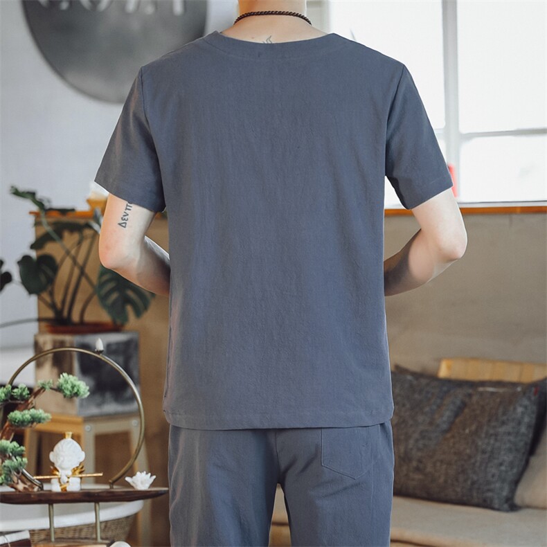 夏季套装男士两件套风复古唐装名族风T恤A334-TZ015-P50,男装民族服装,电商B339(原A334）