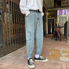 2021夏季港风街拍做旧新休闲大口袋九分裤牛仔裤男N8019-P50，男装牛仔裤，电商A001