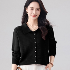 春夏新款长袖针织开衫女装纯色POLO领气质宽松百搭防晒上衣，女装针织衫/毛衣，秋虹羊绒