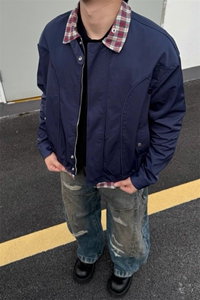 乌泥酱格子拼接假两件翻领夹克休闲百搭外套潮牌 JK451 特P74图片