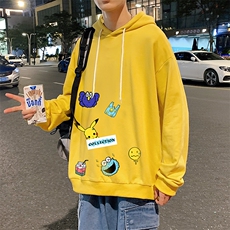 WY2079-P35加绒款-P40纯棉连帽卫衣男大码运动帽衫宽松薄外套男，男装卫衣，电商A040