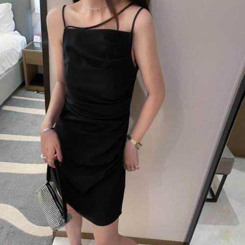 现货！欧美个性褶皱显瘦吊带裙连衣裙,女装背心吊带,HuHu