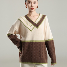 时尚女士双V领宽松羊毛衫百搭显瘦休闲针织毛衣，女装羊毛衫，奢优羊绒
