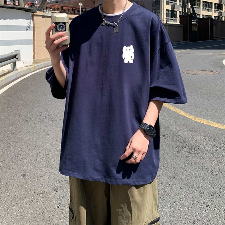 重磅纯棉短袖T恤男夏季潮牌美式高街卡通动漫宽松情侣款半袖体恤,男装T恤,电商A486