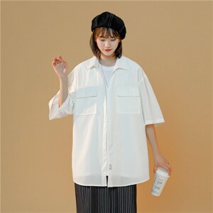 C3070/P35新款中性风冰丝工装多口袋短袖衬衣男女潮大码外套衬衫，女装衬衫，电商A141