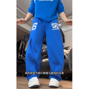 字母印花弯刀卫裤男春秋修身遮腿型裤子宽松校服休闲裤WK85
