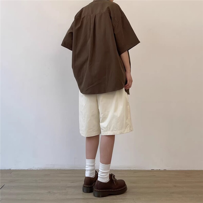 夏季日系复古纯色衬衣外套男女学院风潮牌宽松休闲短袖上衣衬衫潮,男装T恤,星座1210-1