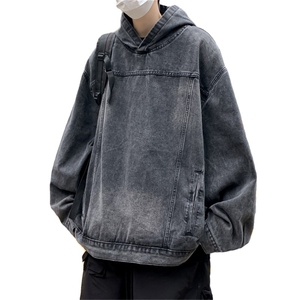做旧水洗连帽牛仔卫衣男女秋街头风宽松情侣外套夹克男XX07 P62图片