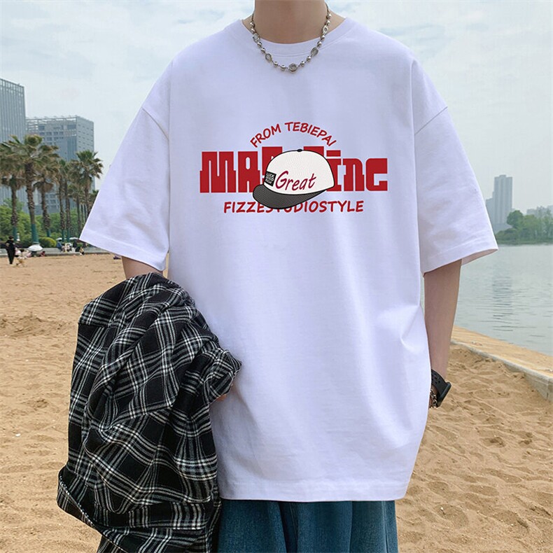 T792纯棉潮牌重磅短袖t恤男夏季oversize小众高街美式宽松上衣图片