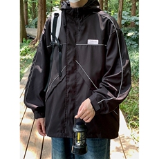 秋冬季新款反光条冲锋衣男士潮流户外登山服连帽工装夹克外套，男装夹克，星座410-7