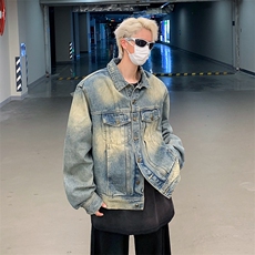 美式潮牌复古牛仔外套男春秋季潮牌流帅气宽松夹克JK05507-P65，男装夹克，星座308B-1
