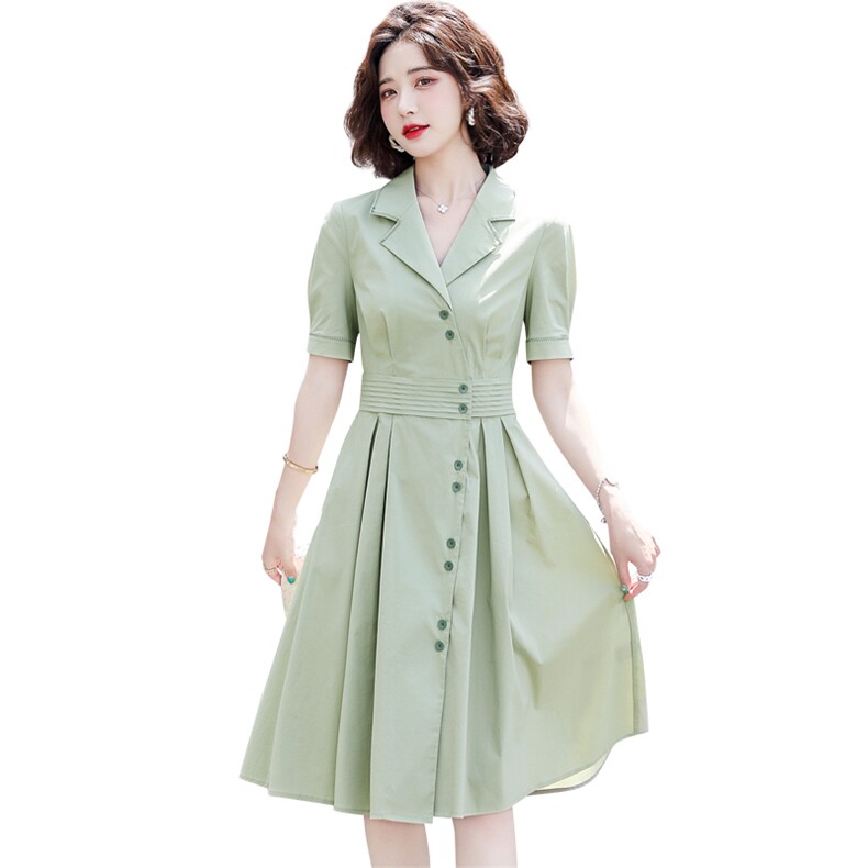 绿色气质高级感真丝连衣裙夏季女装收腰显瘦小个子高端桑蚕丝裙子,女装连衣裙,素月