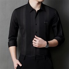 2023年秋季中年长袖衬衫男士宽松休闲商务衬衣中老年爸爸格子条纹，男装衬衫，电商B212（原钱塘6029）