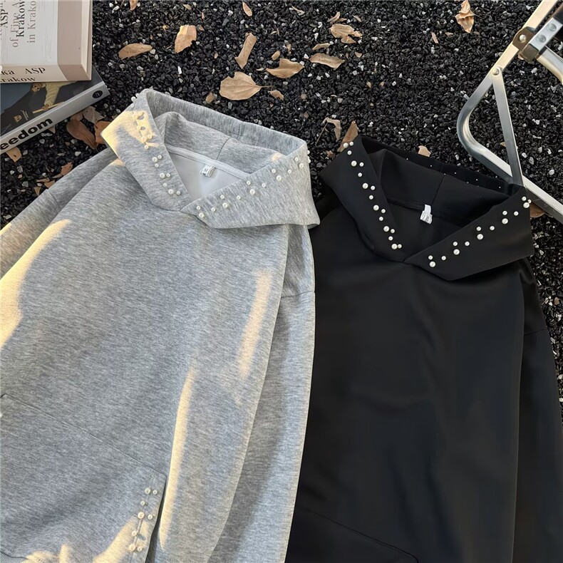 网图cleanfit珍珠连帽开衫卫衣男款美式高街钉珠外套JKA205-特P53,女装短外套,星座1007（原301D）