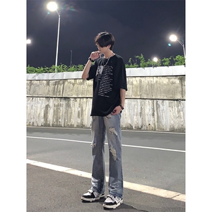 夏季美式高街ins小众破洞牛仔裤货号K755P6578图片