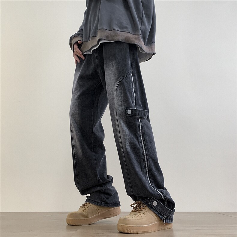 904-KZ02-P65-K852023设计款直筒长裤侧拉链系带男高街潮牛仔裤,男装休闲裤,星座904