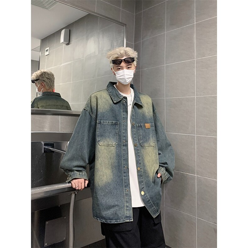 美式复古长袖牛仔衬衫男宽松百搭情侣工装外套衬衣女潮CY997-P61,男装衬衫,星座412-2