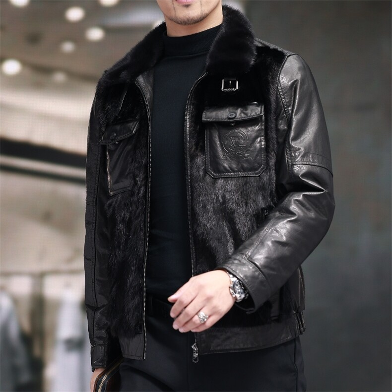 BIJ2506冬季海宁真皮羽绒服男山羊皮夹克翻领时尚男装机车皮衣,男装夹克,电商B360