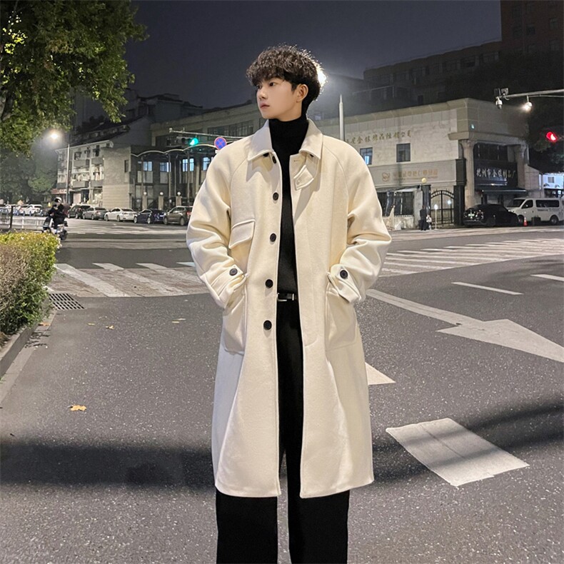 秋冬新款加棉毛呢大衣男潮牌宽松风衣中长款过膝外套MN00330/P135，男装风衣，电商B316