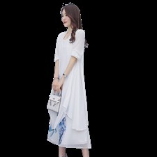 广东十三行连衣裙女大码胖mm显瘦春夏中年妈妈雪纺印花裙，女装连衣裙，秀美人生