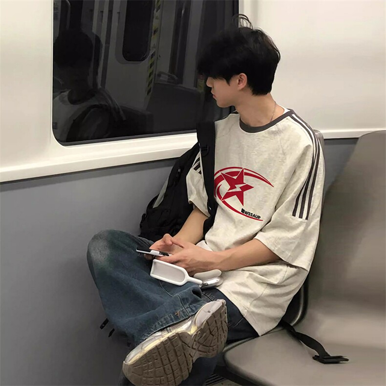 夏季美式高街重磅纯棉三条杠织带撞色男女短袖T恤ZD315-特P30,男装T恤,电商A486