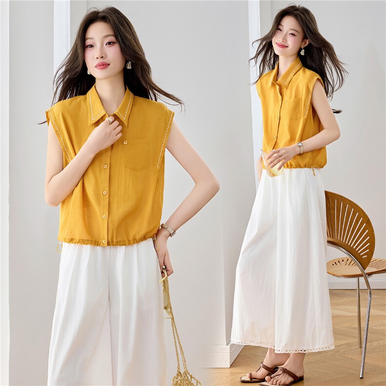 休闲35周岁以上纽扣上班衬衫轻薄九分裤两件套常规2026年夏季，女装套装/套裙，悦祺