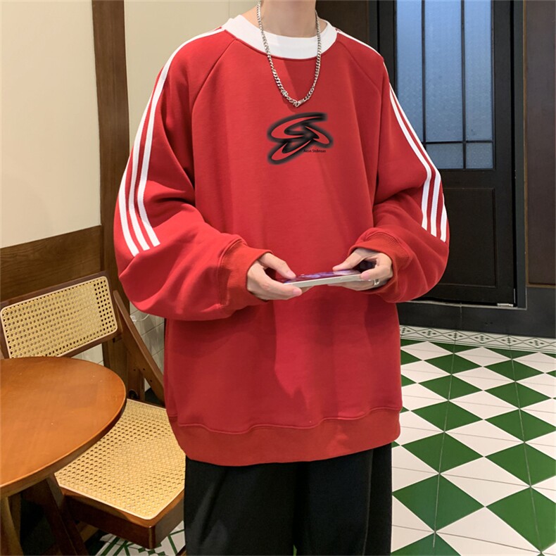 美式三杠条纹复圆领卫衣秋冬男女宽松长袖SW2482-P45控6850棉,男装卫衣,电商B370