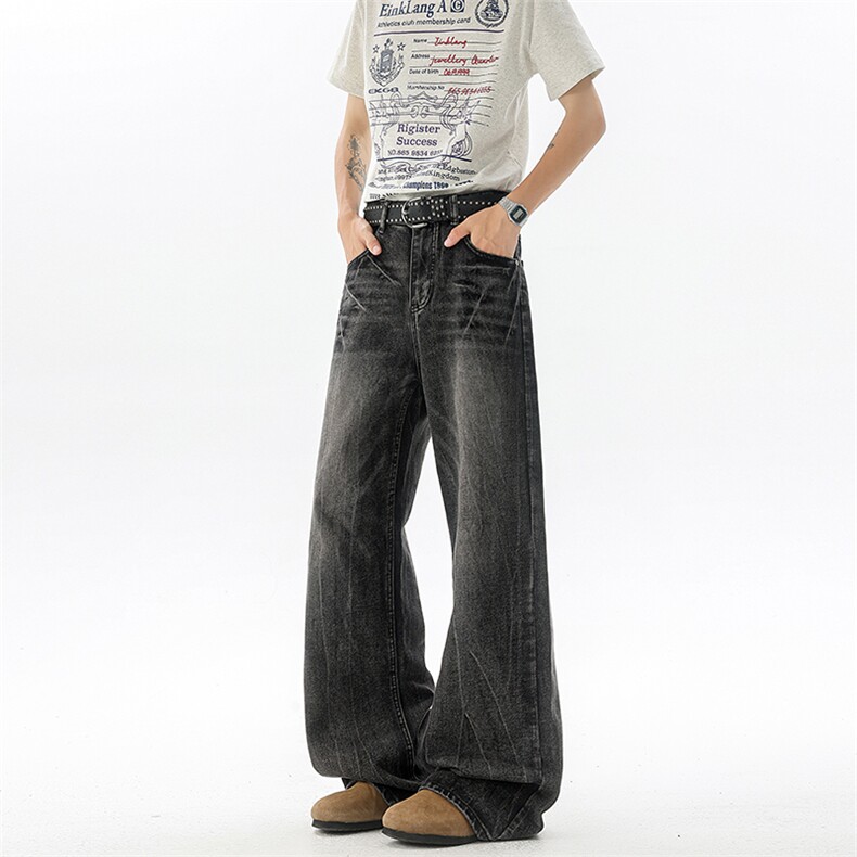 闪电纹牛仔裤男加长版高个子裤子190cm115美式高街微喇裤KZ065P65,男装牛仔裤,电商B312