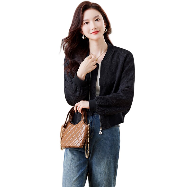 时尚百搭棒球服短外套女秋季新款显瘦小个子休闲上衣,女装短外套,美沁