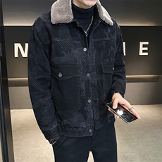 牛仔夹克男冬季新款羊羔毛领迷彩加绒加厚保暖外套，男装夹克，电商A313