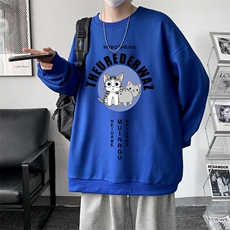 华夫格卫衣圆领卫衣男大码长袖t恤男外套HW76160-P30加绒款-P40，男装卫衣，电商A040