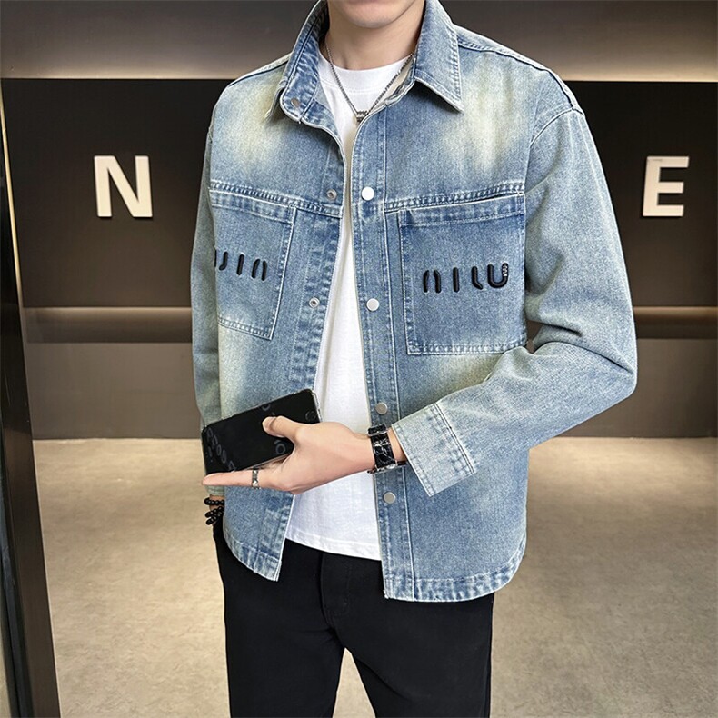 夹克字母刺绣牛仔衬衫翻领牛仔男外套A329-N9536-P105,男装夹克,电商A329