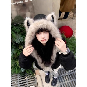 网图猫耳朵加绒连帽棉衣座山雕外套棉服加厚棉袄 A025-CY19020-90图片