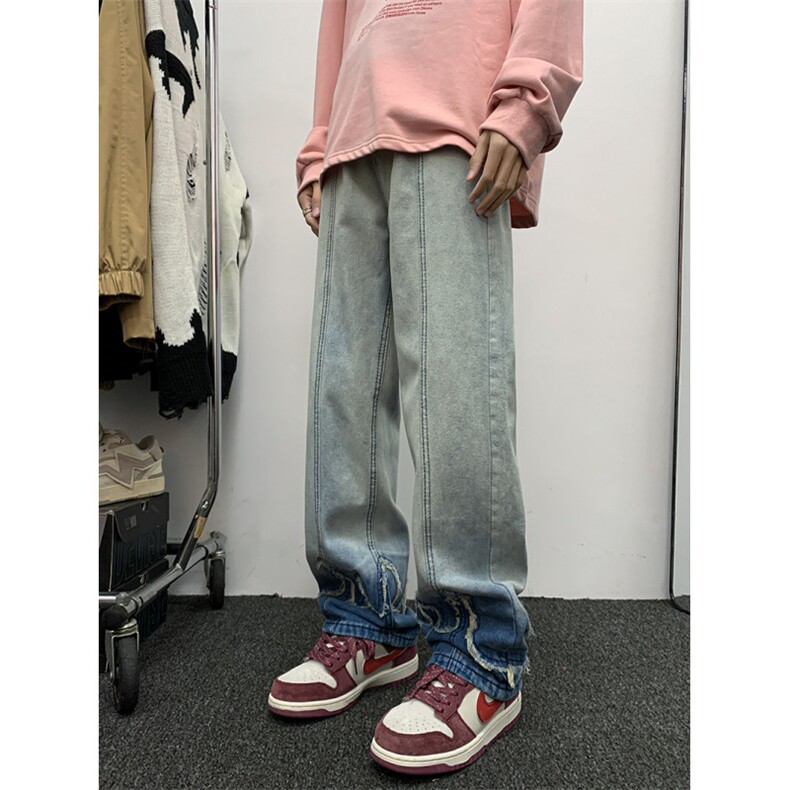 潮渐变设计毛边水洗做旧牛仔长裤情侣炸街1001-1-G7022-P50,男装牛仔裤,星座1001-1