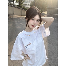 H0897-P35推荐#全绣花学院风情侣款短袖T恤，女装T恤，星座617A-2