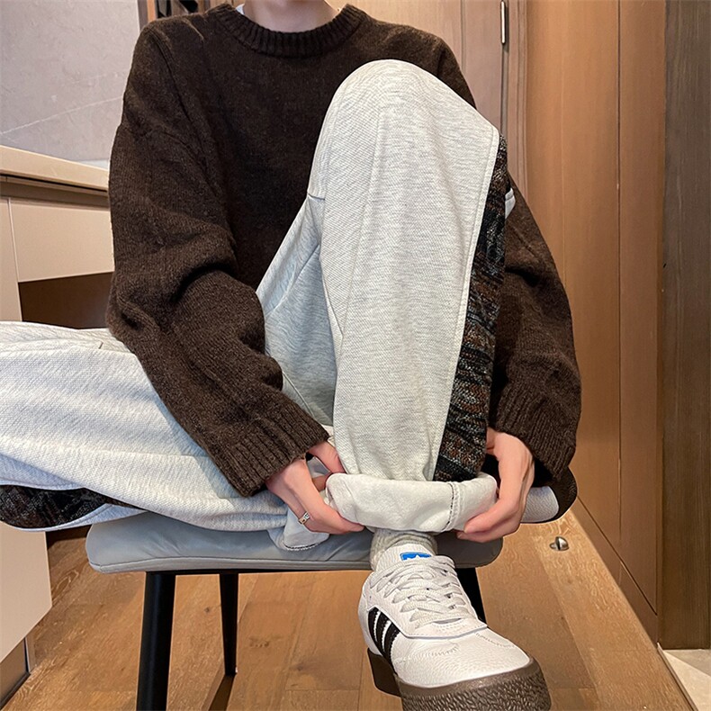 8XL-M民族拼接刺绣束脚卫裤男冬加绒加厚大码运动裤KZ024P45图片