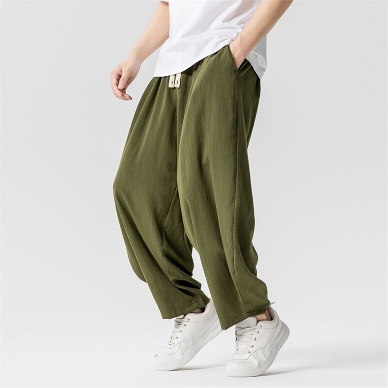 夏季新款大码日系风休闲裤潮仿麻哈伦阔腿裤薄港风K307/P55，男装休闲裤，电商A221A