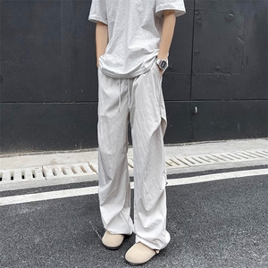冰丝透气褶皱夏季薄款休闲裤新款美式潮流宽松裤子图片