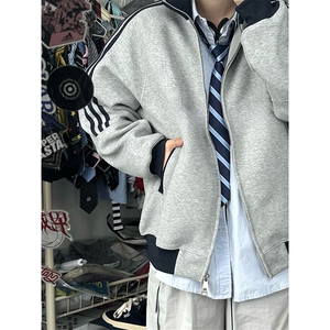 抖音得物高品质26春装美式高街重磅结构拼接织带立领卫衣外套CM42图片